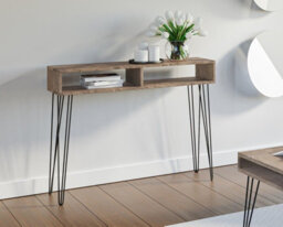 Impact Furniture Console Table Hallway Slim Desk Industrial Metal Hairpin Legs Loft Oak Effect Mr - thumbnail 3