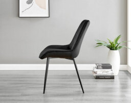 Furniturebox Uk Leonardo White Glass Marble Effect Black Leg Table & 4 Black Pesaro Black Leg Chairs - thumbnail 7