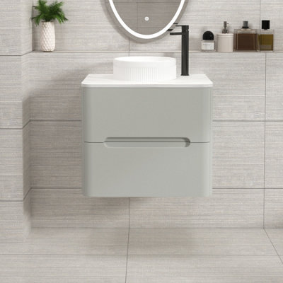 Royal Bathrooms Venice 600mm Dove Grey Wall Mounted Bathroom Countertop Vanity Unit 2 Drawer With Round Basin - image 1