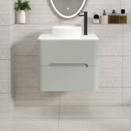 Royal Bathrooms Venice 600mm Dove Grey Wall Mounted Bathroom Countertop Vanity Unit 2 Drawer With Round Basin - thumbnail 1