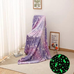 Xample Glow In The Dark Throw Blanket Soft Flannel With Moon, Stars & Unicorns Cozy, Warm & Luminous Gift For Kids & Adults (Pink)