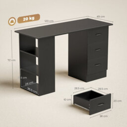 Wyld Haus Malilu 120Cm Black Home Office Desk With 3 Shelves And 3 Drawers - thumbnail 4