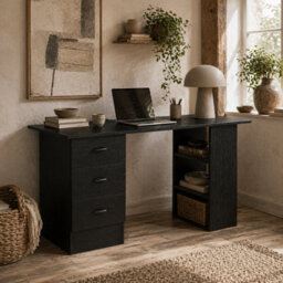 Wyld Haus Malilu 120Cm Black Home Office Desk With 3 Shelves And 3 Drawers - thumbnail 1