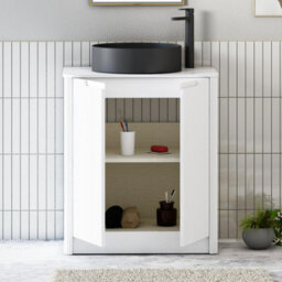 Royal Bathrooms Avenza 700mm Matt White Floor Standing Bathroom Vanity Unit 2 Door With Art Round Black Basin - thumbnail 5