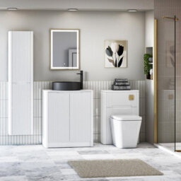 Royal Bathrooms Avenza 700mm Matt White Floor Standing Bathroom Vanity Unit 2 Door With Art Round Black Basin - thumbnail 4