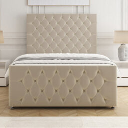 Bsspoke Maya Divan Bed Set Cream Plush Velvet 54Inch Headboard & 20Inch Footboard 2 Drawers Same Side & Mattress In All Sizes - thumbnail 2