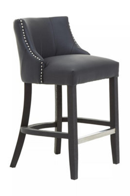 Orsina Black Bar Stool With Back, Velvet Seat Breakfast Bar Chair, Kitchen Stool With Footrest, Chair For Bar, Home - image 1