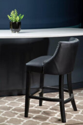 Orsina Black Bar Stool With Back, Velvet Seat Breakfast Bar Chair, Kitchen Stool With Footrest, Chair For Bar, Home - thumbnail 5
