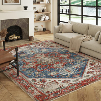 Decoranddecor Living Room Rugs, Washable Area Rugs, 120X170Cm, Non-Slip, Pet Friendly, Low Pile, Traditional Rug - Mirela - image 1