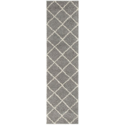 The Rugs Moroccan Shaggy Rugs And Runners Soft Fluffy Diamond Design High Pile Grey And Ivory Living Room Kitchen Hallway 510 - image 1