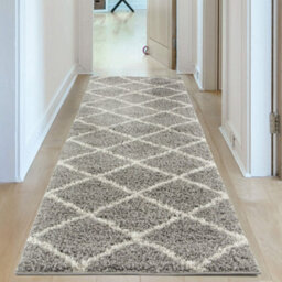 The Rugs Moroccan Shaggy Rugs And Runners Soft Fluffy Diamond Design High Pile Grey And Ivory Living Room Kitchen Hallway 510 - thumbnail 4