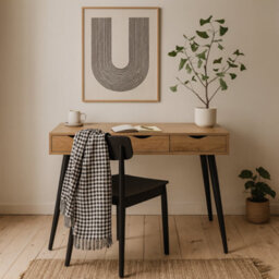 Wyld Haus Dresden Oak-Effect Office Desk, 3 Drawers, Matte Black Legs - thumbnail 2