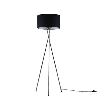 Valuelights Camden Brushed Chrome Tripod Floor Lamp With Black Drum Shade - image 1