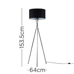 Valuelights Camden Brushed Chrome Tripod Floor Lamp With Black Drum Shade - thumbnail 5