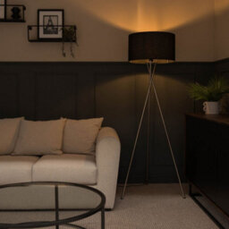 Valuelights Camden Brushed Chrome Tripod Floor Lamp With Black Drum Shade - thumbnail 3