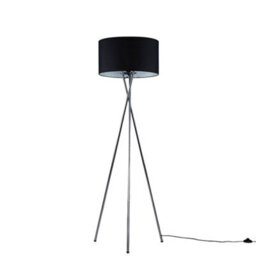 Valuelights Camden Brushed Chrome Tripod Floor Lamp With Black Drum Shade