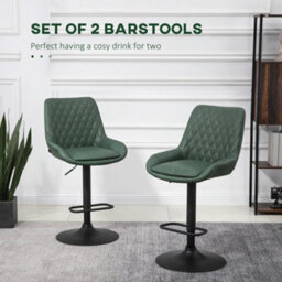 Homcom Pu Leather Padded Bar Stools Set Of 2 With Metal Base, Dark Green - thumbnail 4