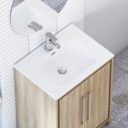 Royal Bathrooms Livora 600mm Natural Oak Floor Standing Bathroom Vanity Unit 2 Door Storage Cabinet With Ceramic Basin - thumbnail 5