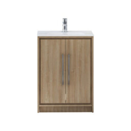 Royal Bathrooms Livora 600mm Natural Oak Floor Standing Bathroom Vanity Unit 2 Door Storage Cabinet With Ceramic Basin - thumbnail 6