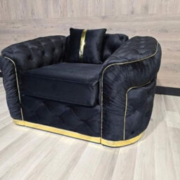 Stratus Interiors Ambassador Chesterfield Armchair Sofa - Blake Plush Velvet - Gold Metal Trim - Frill Design - Luxury Living Room Sofa - thumbnail 1