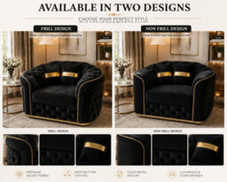 Stratus Interiors Ambassador Chesterfield Armchair Sofa - Blake Plush Velvet - Gold Metal Trim - Frill Design - Luxury Living Room Sofa - thumbnail 3