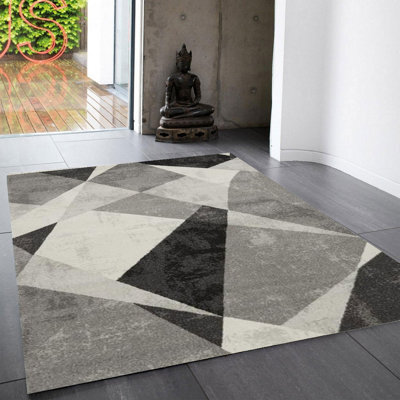 Grey Funky Modern Abstract Geometric Dining Room Bedroom & Living Room Rug-160Cm X 230Cm - image 1