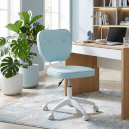 Blue Small Pu Leather Office Chair For Home Vanity, Armless - thumbnail 6