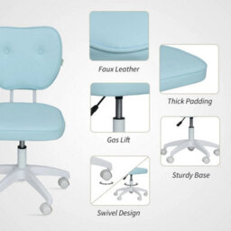 Blue Small Pu Leather Office Chair For Home Vanity, Armless - thumbnail 4