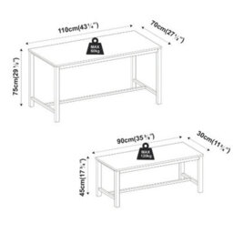 Urbn-Living 3 Pcs Wooden Kitchen Dining Living Room Table Metal Frame 2 Matching Benches Set - Oak - thumbnail 2