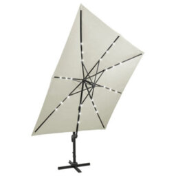 Berkfield Cantilever Umbrella With Pole And Led Lights Sand 300 Cm - thumbnail 7