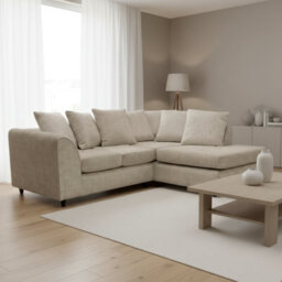 Abakus Direct Jumbo Chenille Corner Sofa In Taupe Right Facing With Plush Chaise Extension - thumbnail 1
