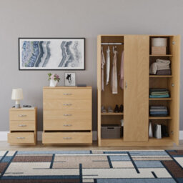 Lassic Vida Designs Riano 3 Piece Bedroom Set (3 Drawer Bedside Chest, 5 Drawer Chest, 3 Door Wardrobe), Pine - thumbnail 7