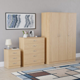 Lassic Vida Designs Riano 3 Piece Bedroom Set (3 Drawer Bedside Chest, 5 Drawer Chest, 3 Door Wardrobe), Pine - thumbnail 6