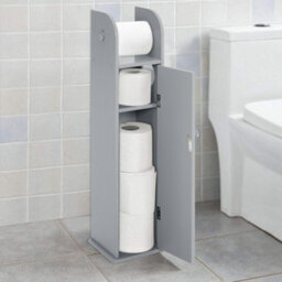 Living And Home Grey Wooden Freestanding Paper Roll Holder Bathroom Cabinet - thumbnail 2