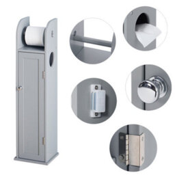Living And Home Grey Wooden Freestanding Paper Roll Holder Bathroom Cabinet - thumbnail 6