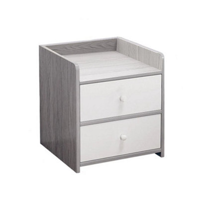 Bedroom Nightstand Compact Bedside Table Two Drawers Storage Cabinet Shelf Grey - image 1