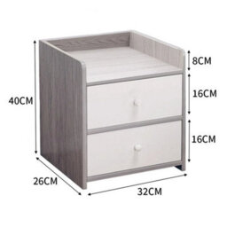 Bedroom Nightstand Compact Bedside Table Two Drawers Storage Cabinet Shelf Grey - thumbnail 2