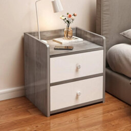 Bedroom Nightstand Compact Bedside Table Two Drawers Storage Cabinet Shelf Grey - thumbnail 3