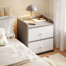 Bedroom Nightstand Compact Bedside Table Two Drawers Storage Cabinet Shelf Grey - thumbnail 4