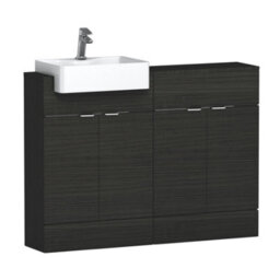 Royal Bathrooms Elena 1200mm Floor Standing Bathroom Vanity Sink Unit Charcoal Oak 4 Door With Semi Recessed Basin - thumbnail 1