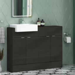 Royal Bathrooms Elena 1200mm Floor Standing Bathroom Vanity Sink Unit Charcoal Oak 4 Door With Semi Recessed Basin - thumbnail 3