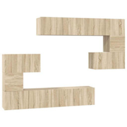 Berkfield Modern 8 Piece Tv Cabinet Set Sonoma Oak Engineered Wood - thumbnail 1