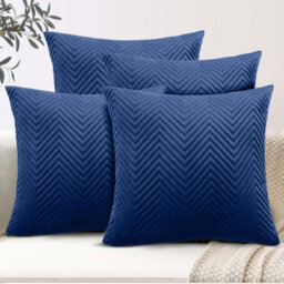 Ameha Navy Blue Embossed Velvet Cushion Cover Pack Of 4, Soft Anti Allergic Zip Closure, 18X18 Inch - thumbnail 8