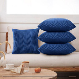 Ameha Navy Blue Embossed Velvet Cushion Cover Pack Of 4, Soft Anti Allergic Zip Closure, 18X18 Inch - thumbnail 9