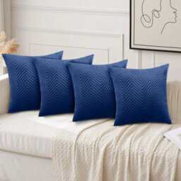 Ameha Navy Blue Embossed Velvet Cushion Cover Pack Of 4, Soft Anti Allergic Zip Closure, 18X18 Inch - thumbnail 3