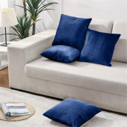 Ameha Navy Blue Embossed Velvet Cushion Cover Pack Of 4, Soft Anti Allergic Zip Closure, 18X18 Inch - thumbnail 2