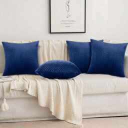 Ameha Navy Blue Embossed Velvet Cushion Cover Pack Of 4, Soft Anti Allergic Zip Closure, 18X18 Inch - thumbnail 4