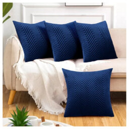 Ameha Navy Blue Embossed Velvet Cushion Cover Pack Of 4, Soft Anti Allergic Zip Closure, 18X18 Inch