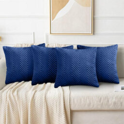 Ameha Navy Blue Embossed Velvet Cushion Cover Pack Of 4, Soft Anti Allergic Zip Closure, 18X18 Inch - thumbnail 6