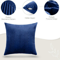 Ameha Navy Blue Embossed Velvet Cushion Cover Pack Of 4, Soft Anti Allergic Zip Closure, 18X18 Inch - thumbnail 5